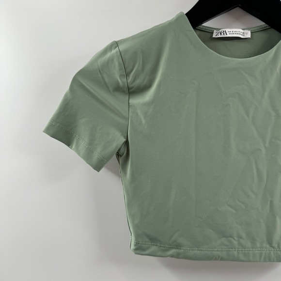 Zara Sage Green Super Cropped Buttery Soft Top Size Small - Picture 2 of 5